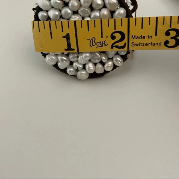 Freshwater Pearl Embroidered Bracelet Fiber Wrapped and Pearl Covered Statement - Picture 7 of 11